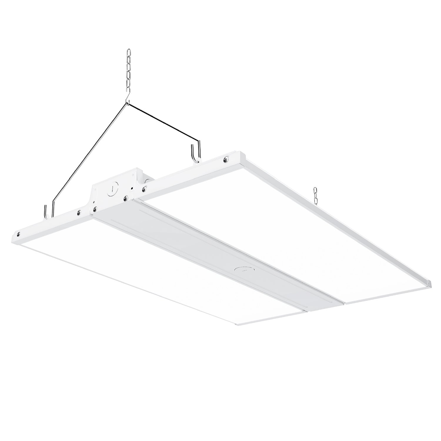 Dimmable 220W LED Linear High Bay from Sunco Lighting is 2 feet long and offers instant on, bright light for warehouse, gymnasium, workshop or industrial space. This 30800 lumen area light comes with chains for hanging high bay light fixture. The 220W LED is a 800W equivalent with a beam spread of 38ft to 72ft. The fixture is UL listed and FCC certified. Dim via 1-10V dimming.