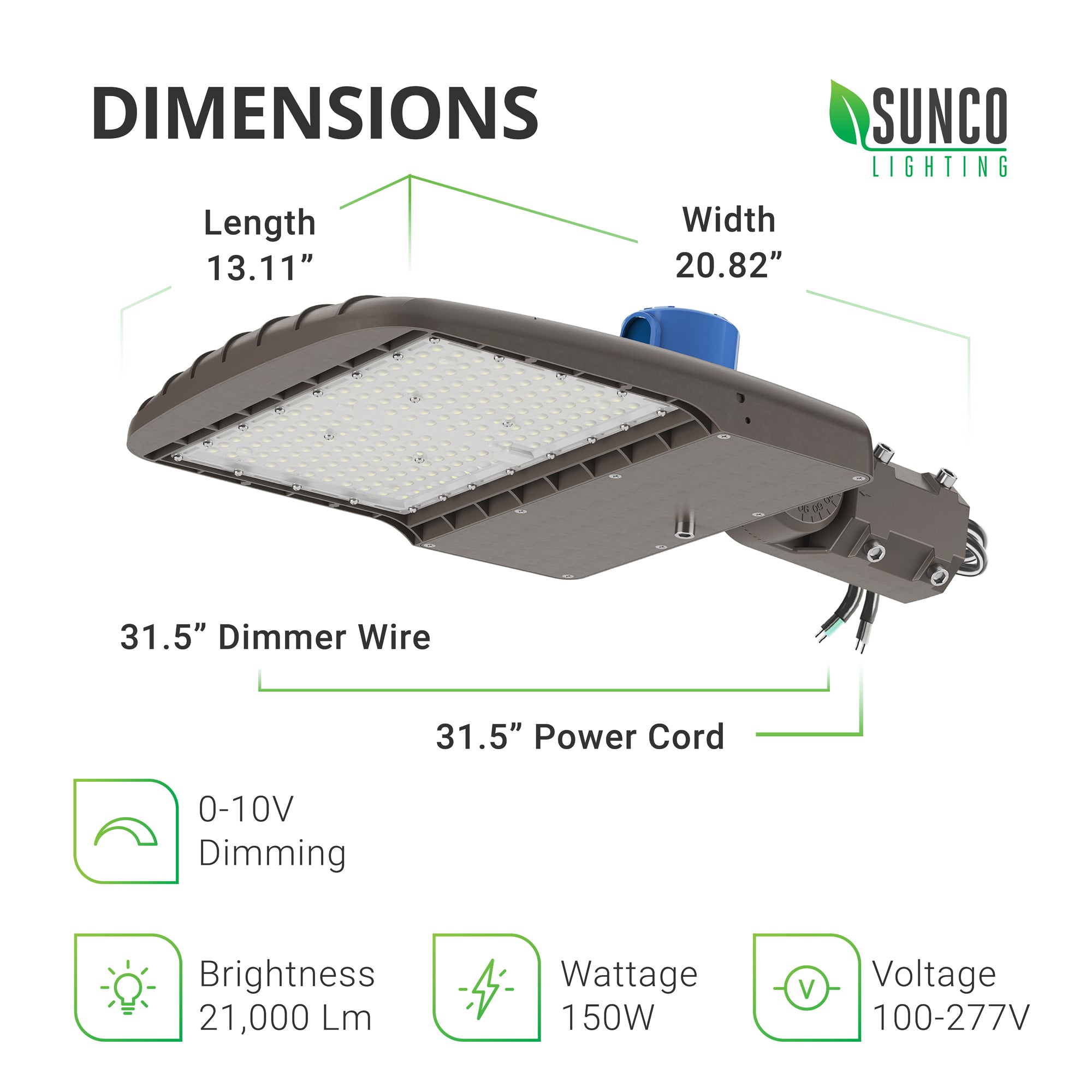Shoebox LED 150W, Parking Lot, Type III, Dusk to Dawn Photocell, 21000 Lumens