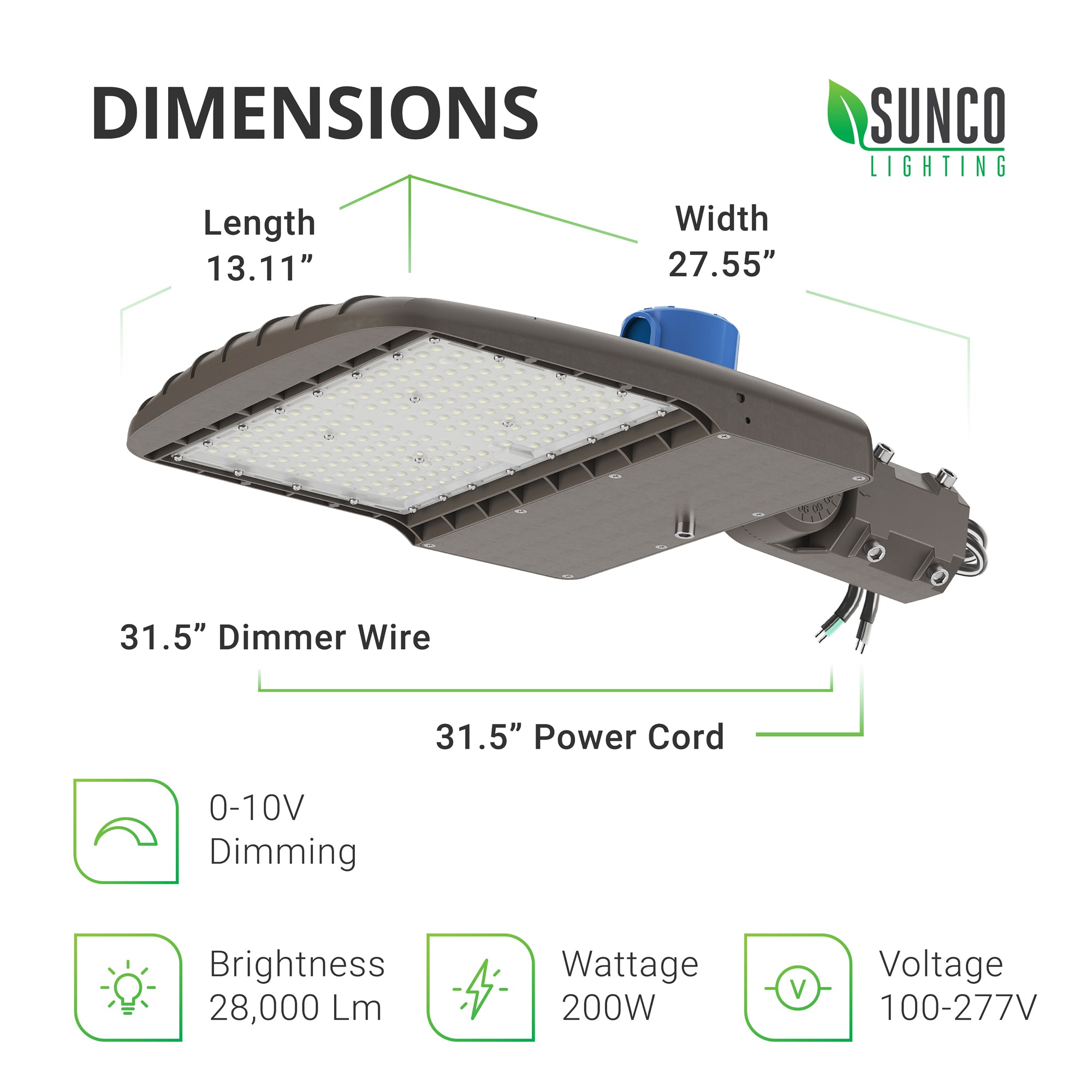 Shoebox LED 200W, Parking Lot, Type III, Dusk to Dawn Photocell, 26000 Lumens