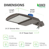 Shoebox LED 200W, Parking Lot, Type III, Dusk to Dawn Photocell, 26000 Lumens