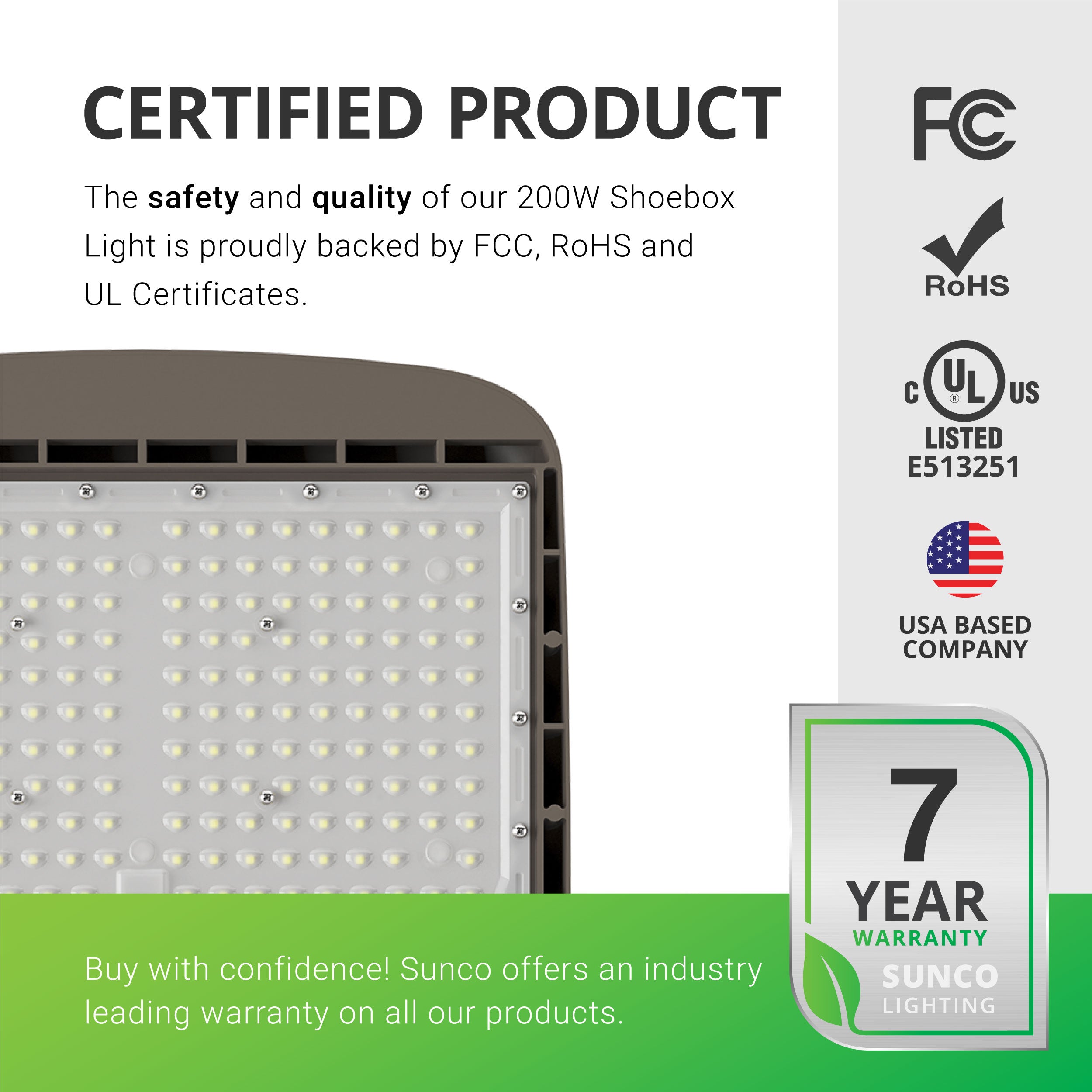 Shoebox LED 200W, Parking Lot, Type III, Dusk to Dawn Photocell, 26000 Lumens