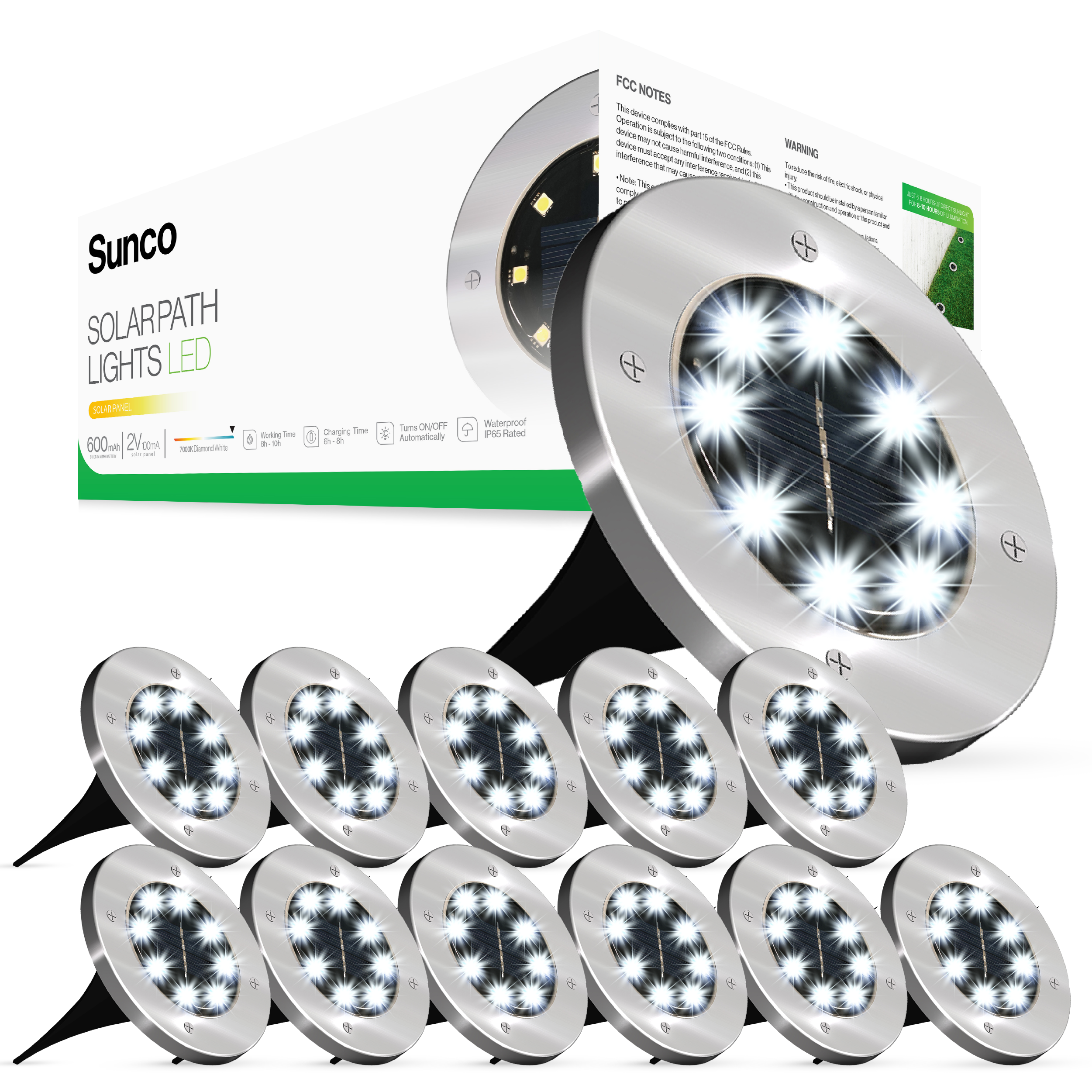 Solar LED Path Lights, Round, Dusk To Dawn Photocell