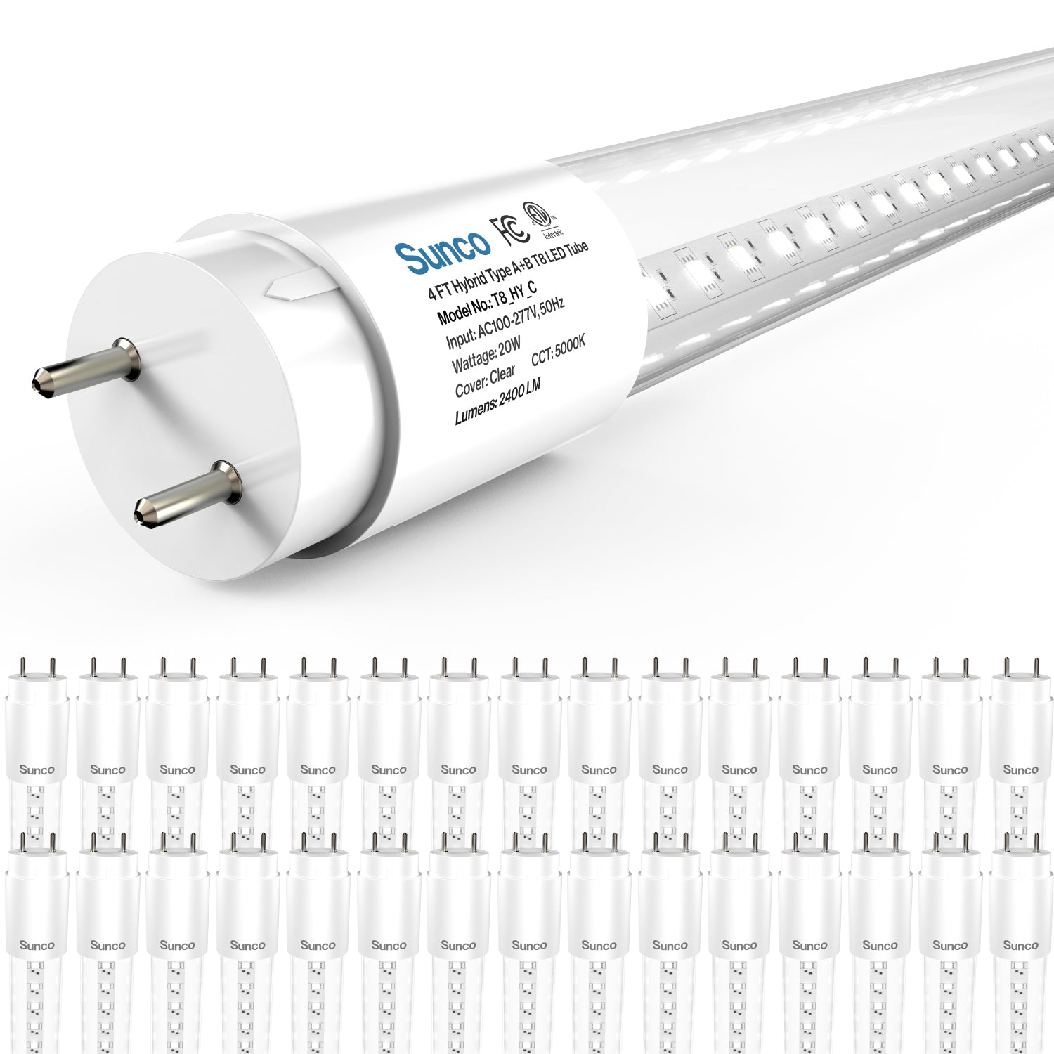 T8 LED Tube, 2ft, Clear Glass, Bypass, Type B, 10W, Single/Double Ended, 1200 Lumens