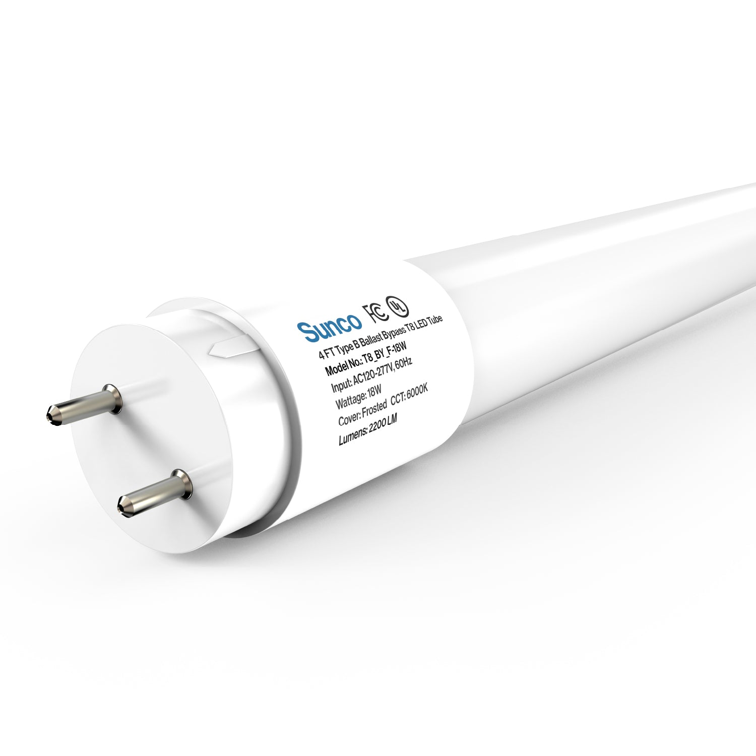 T8 LED Tube, 4ft, Frosted, Bypass, Type B, 18W, Single/Double Ended, 2200 Lumens