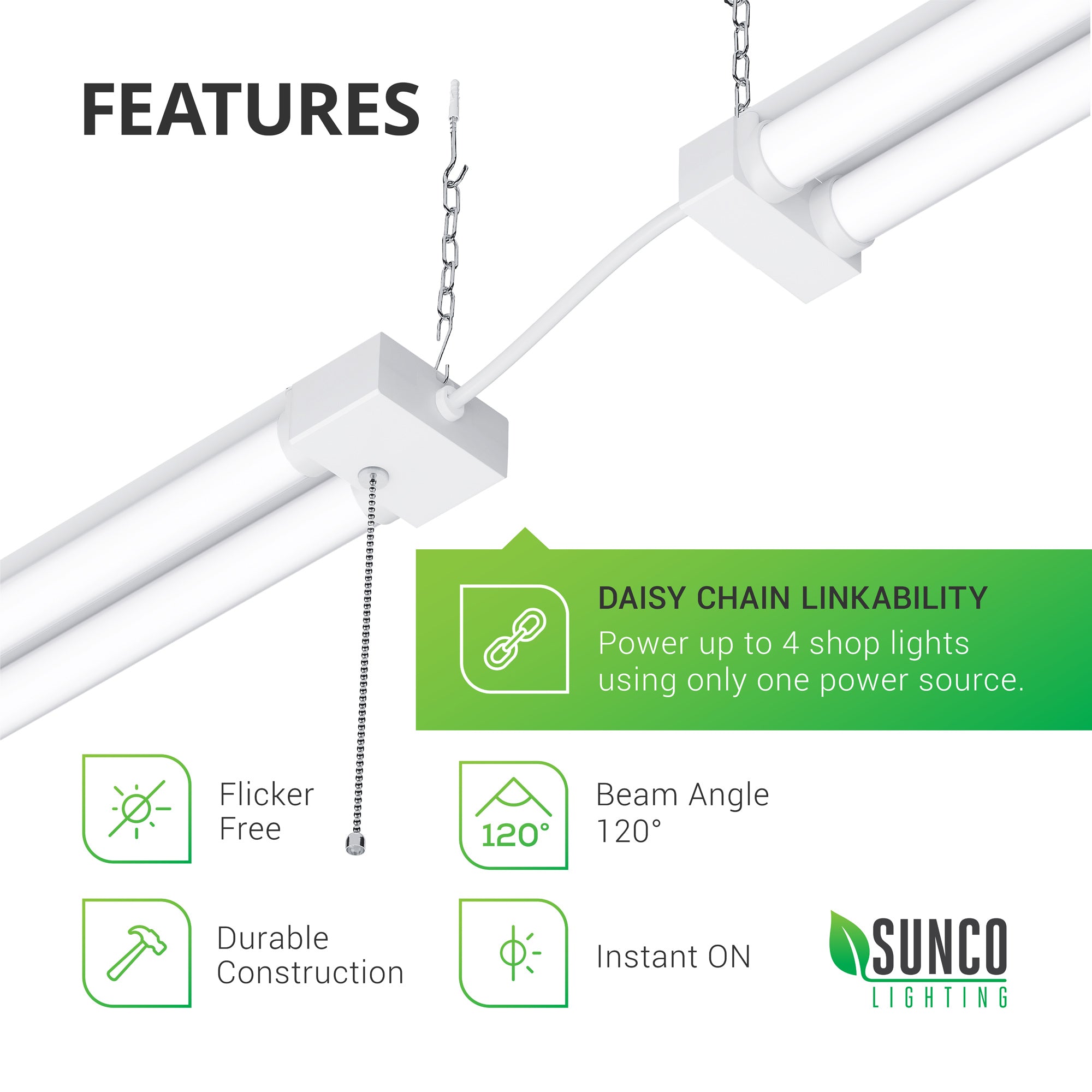 LED Shop Light, 4ft, Utility, Frosted, Plug & Play, 4100 Lumens
