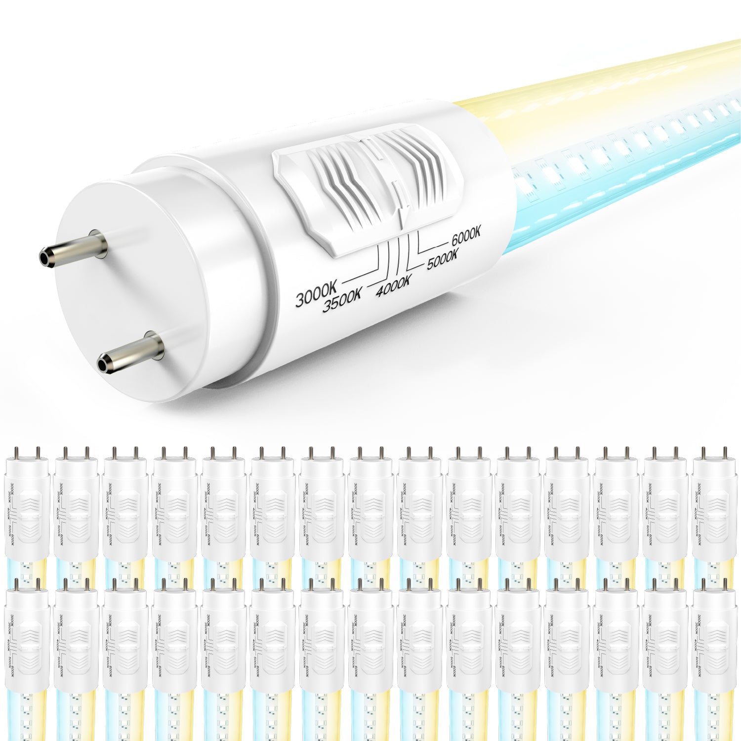 T8 LED Tubes, 4ft, Clear, Type B, Selectable CCT,  Single /Double Ended 18W, 2200 Lumens