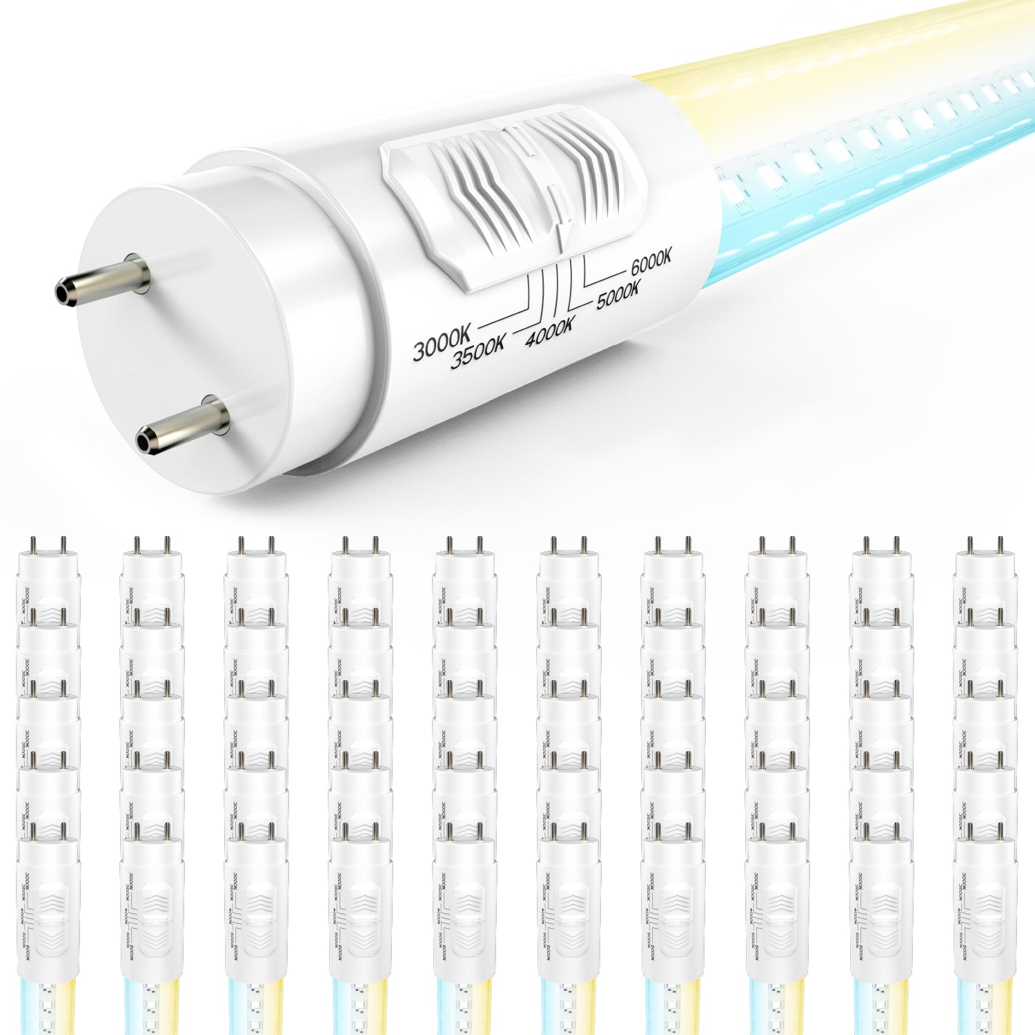 T8 LED Tubes, 4ft, Clear, Type B, Selectable CCT,  Single /Double Ended 18W, 2200 Lumens