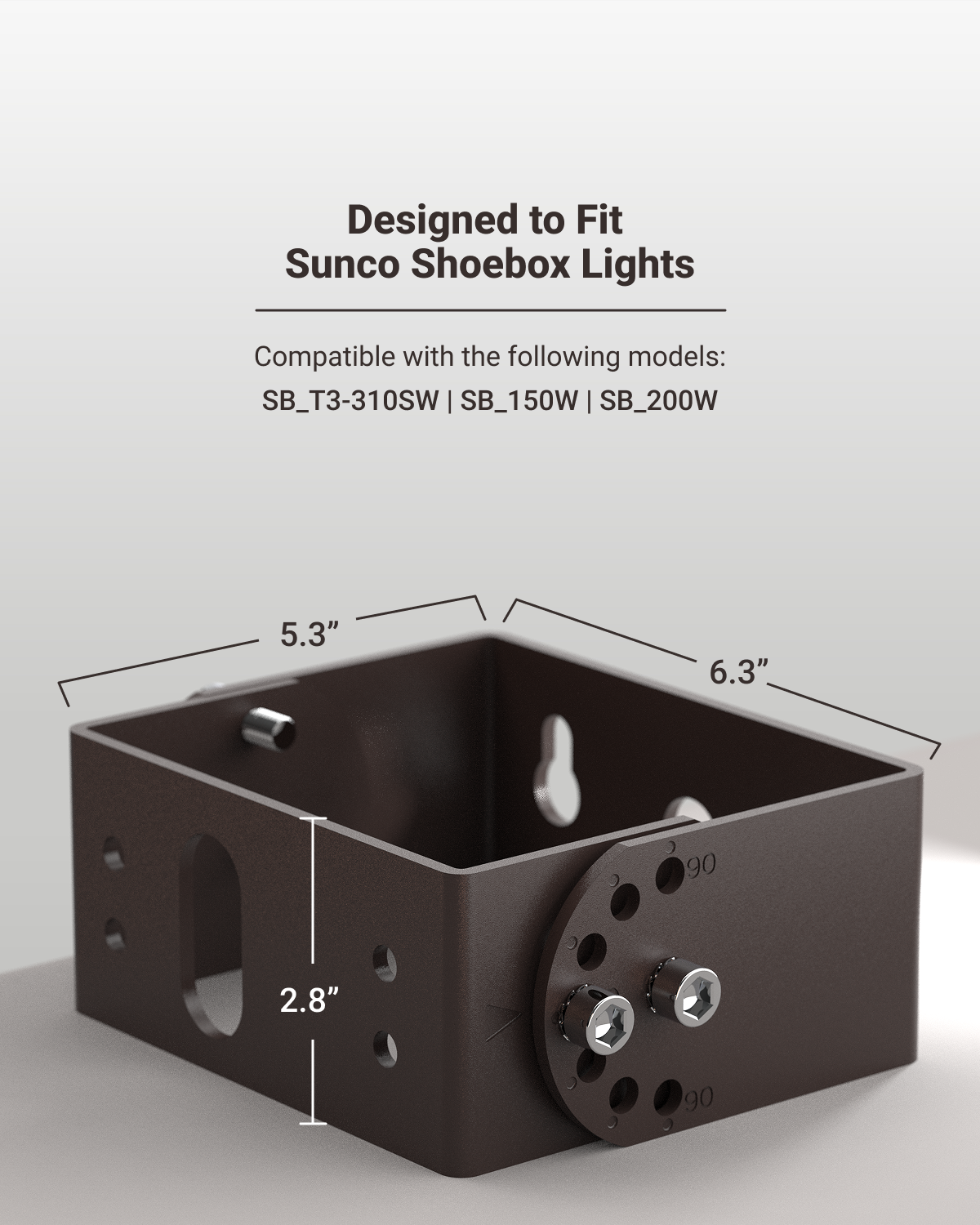 Easily mount your shoebox lights with this adjustable trunnion bracket, made for secure positioning and flexible aiming.