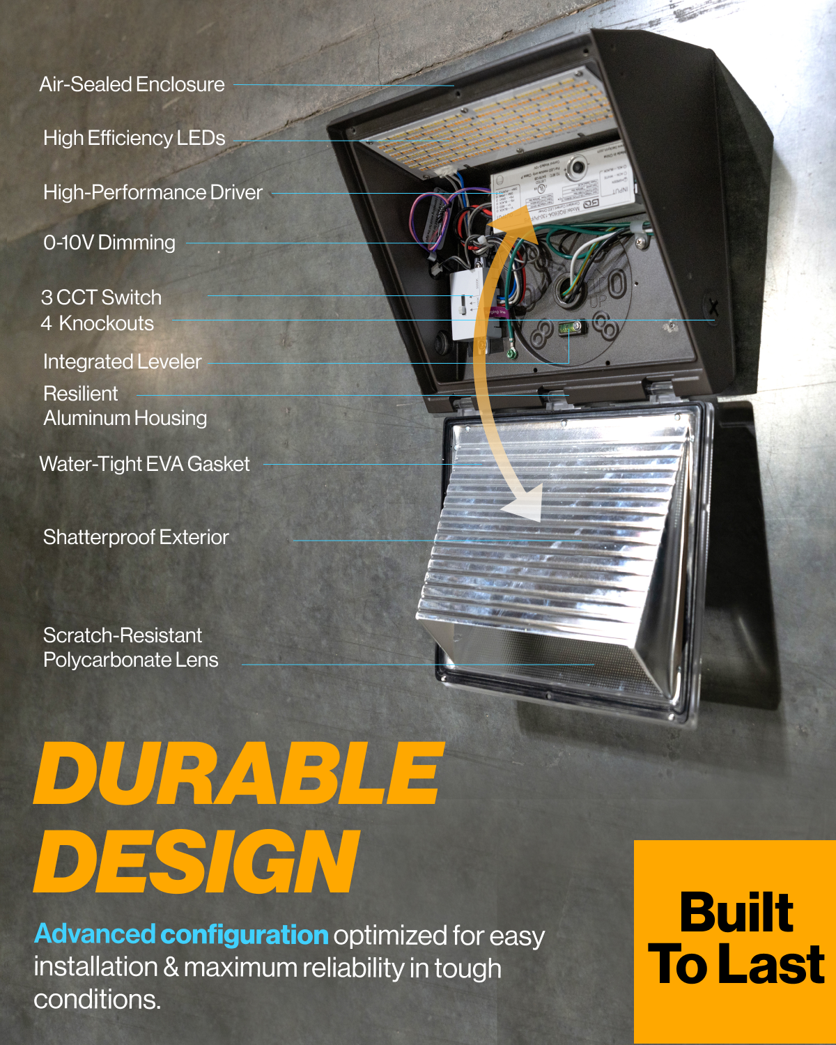 Sunco Lighting Selectable 3 CCT Wall Pack Durable Design 0-10V Dimmable High-Performance Driver Integrated Leveler