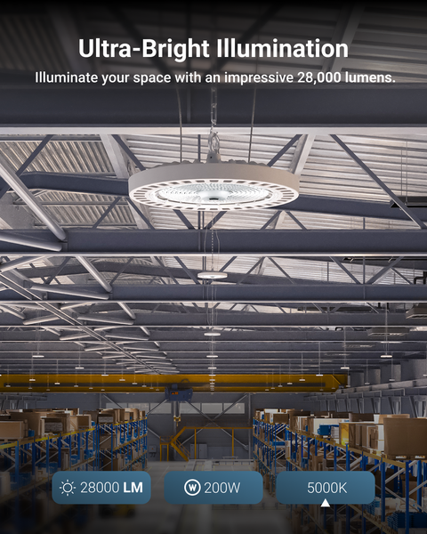UFO High Bay 200W LED Fixture, White, 28000 Lumens – Sunco Lighting