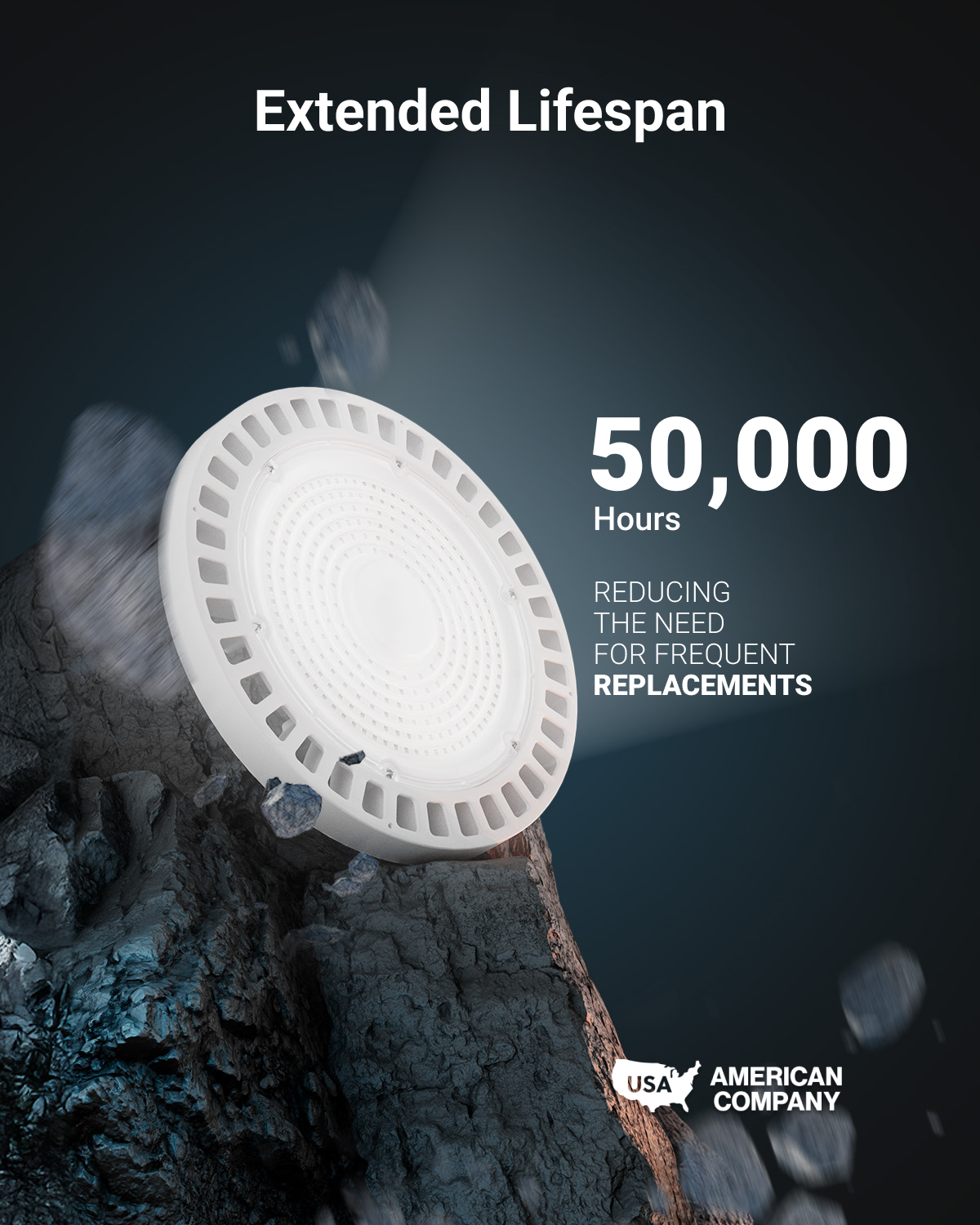 With its water and heat-resistant aluminum alloy housing, Sunco’s LED High Bay provides 45 years (50,000 hrs.) of bright light in any environment.