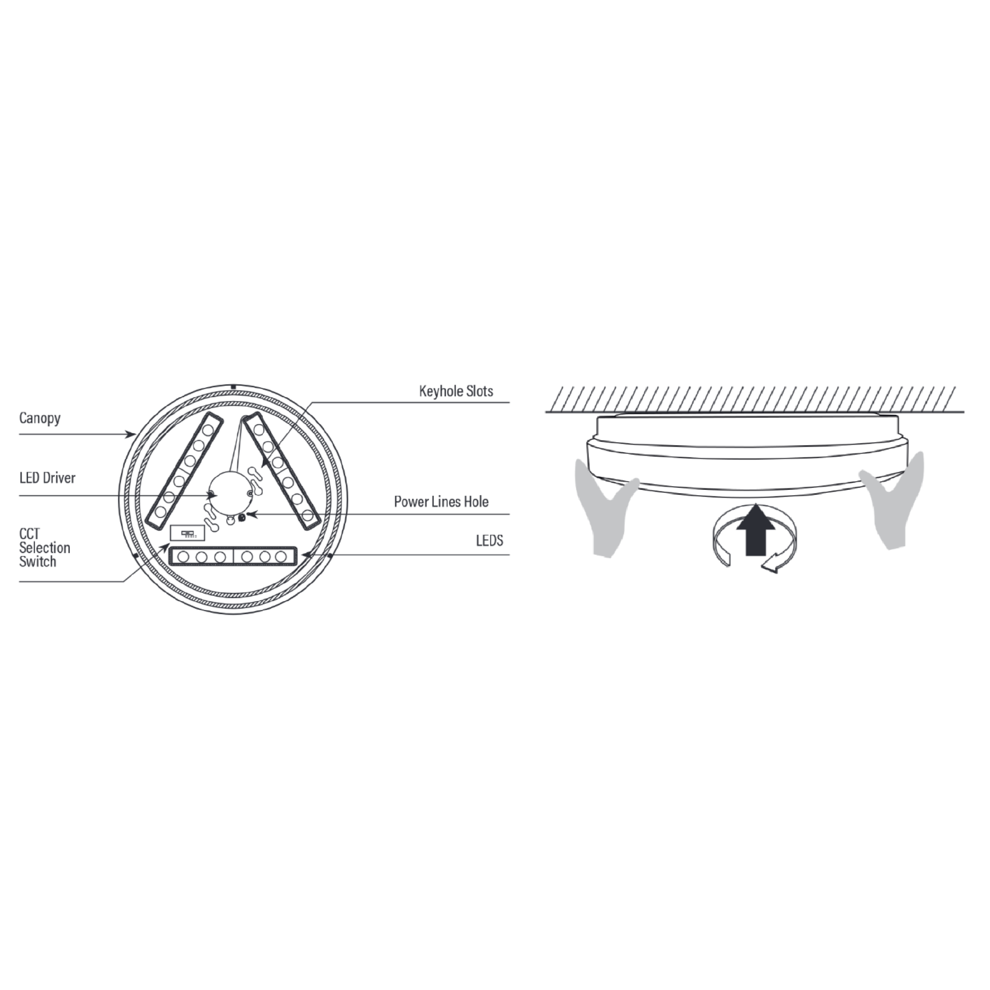 13 Inch Round Ceiling Light, Surface Mount, Selectable CCT, 1400 Lumens