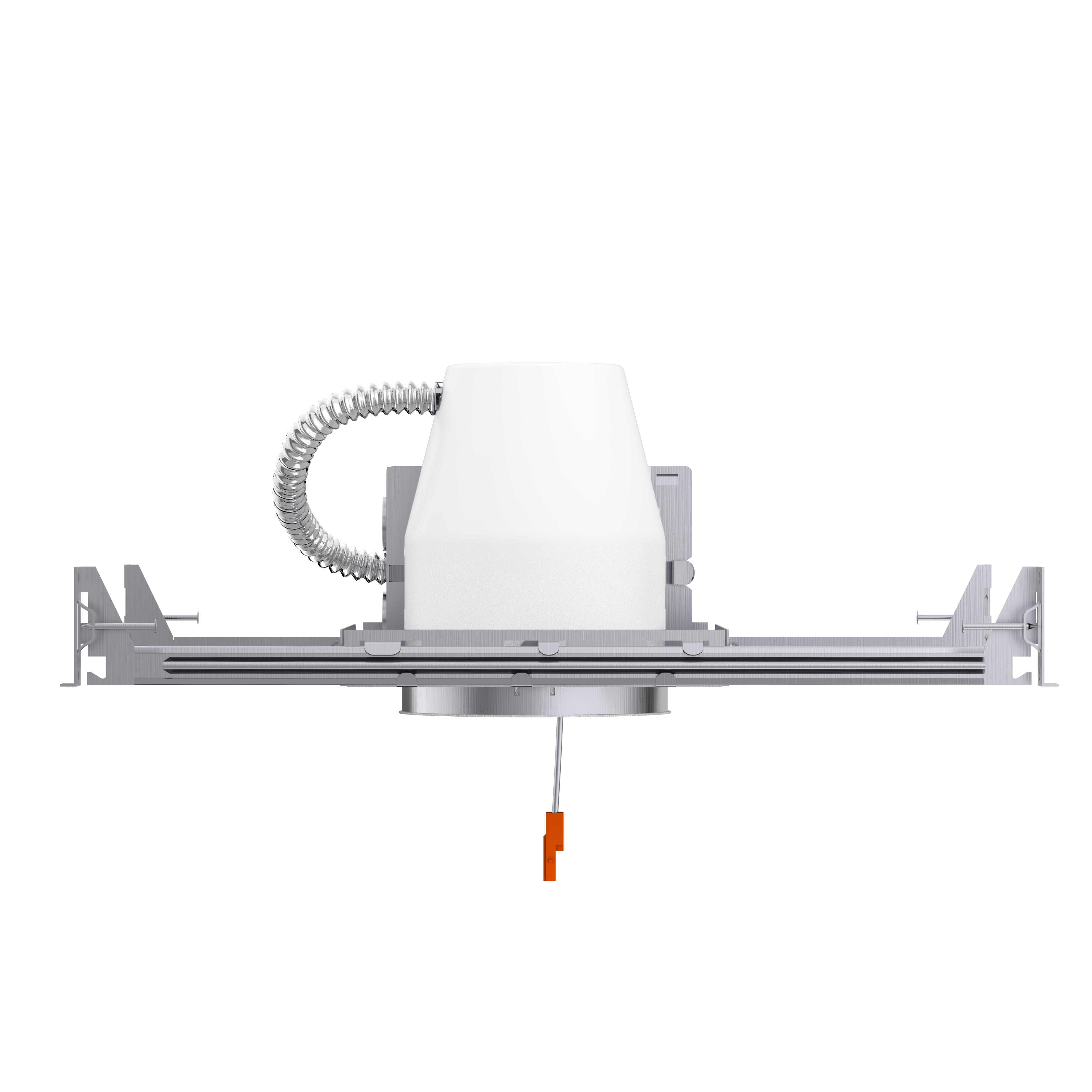 This 4-inch recessed can for new construction offers a slim profile, IC rating, TP24 connector, J-box, and adjustable hangars. The hangars work in both joist type ceilings and suspended ceilings. This recessed can accepts an 18W bulb maximum. It has an airtight design that meets ASTM standard E283-04 and keeps A/C and heating moisture from leaking through the housing. Safely use insulation near the IC rated can in an overhead joist space or ceiling crawl space.