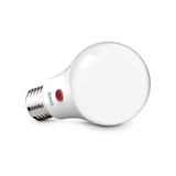 A19 LED Bulb includes a Dusk to Dawn sensor which turns on when no light is detected and turns off when light returns. This automated on and off function means you do not need a timer. Just set it and forget it. The photocell sensor does all the work for you when the power is on. Image here shows the LED on its side. You can see the sensor near the bulb base. Do not block the sensor in an enclosed fixture.