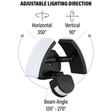 2 Head Security Light, Dusk to Dawn Photocell, Motion, Selectable CCT, 3000 Lumens