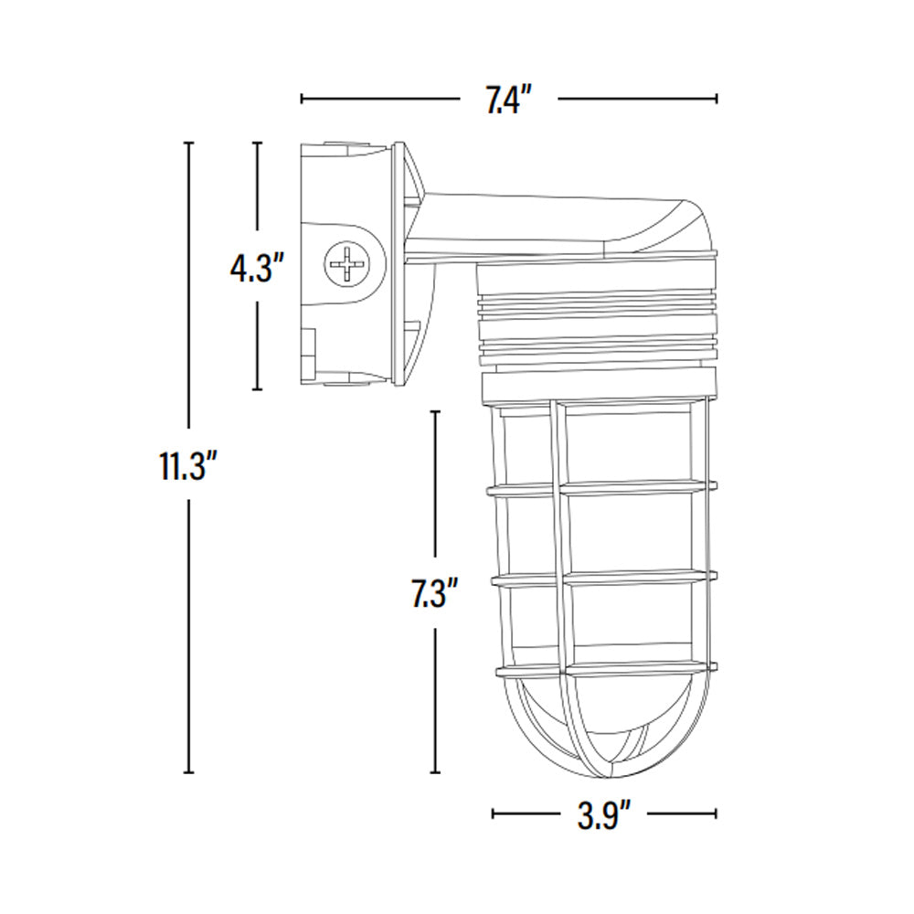 LED Vapor Tight Jelly Jar, Wall Mount, 14W, 2620 Lumens dimensions