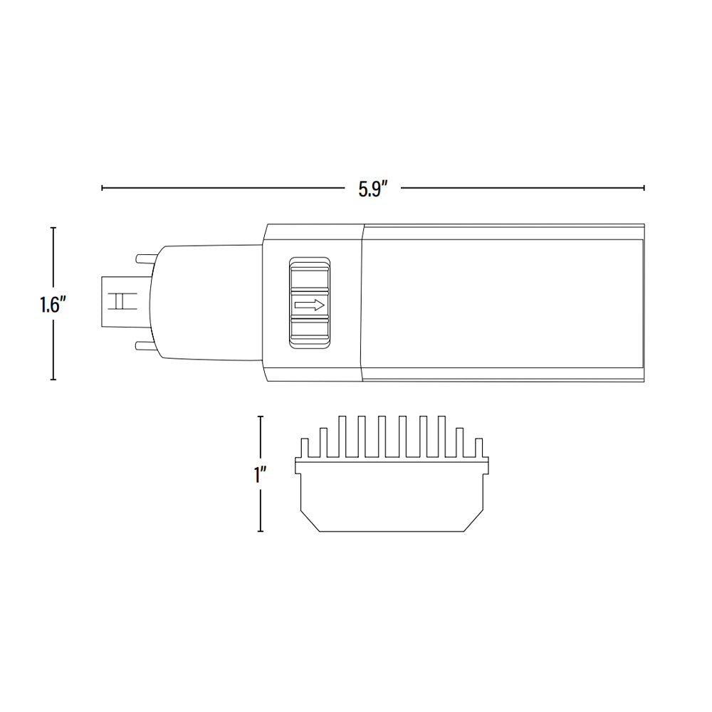 LED PL Retrofit Lamp, G24q 4 Pin/H, 950 Lumens, CCT Selectable, Horizontal dimensions