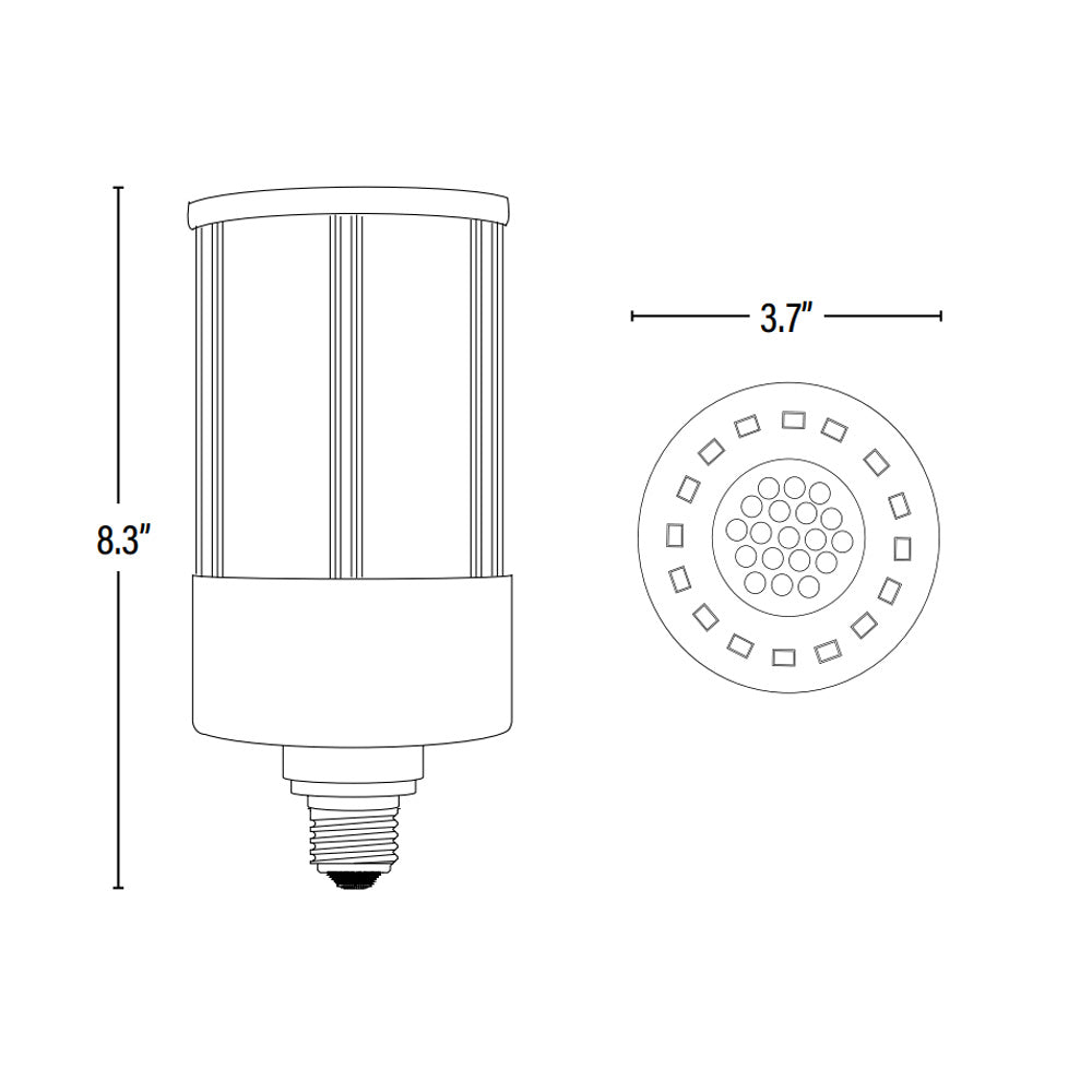 LED Corn Bulb, 36W, 4680 Lumens, dimensions