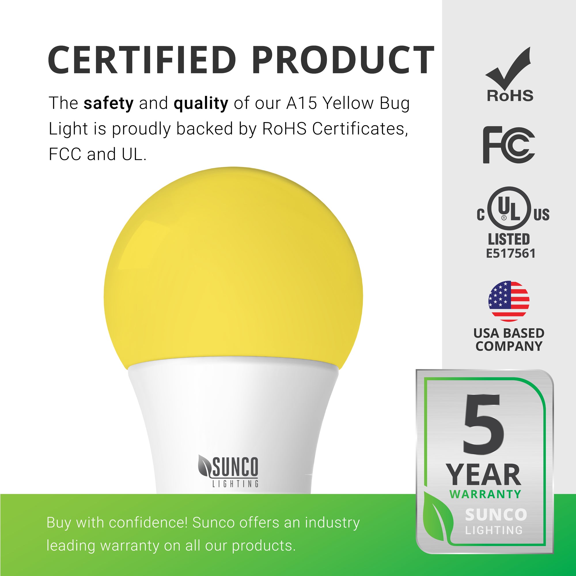 A15 LED Bulb, Yellow Bug Light, 600 Lumens
