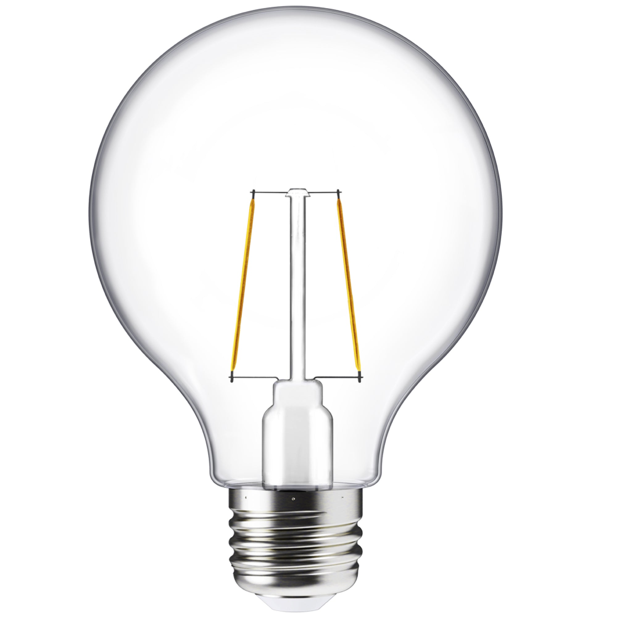 Sunco Lighting G25 LED Filament Bulb with Dusk to Dawn sensor shows off its high tech LED filament inside a glass housing. The popular filament bulb look adds retro style and vintage charm to any exterior light fixture with an E26 base. It is wet rated for outdoor fixtures and great for string lights, pendants over tables or bars, accent lights to line a shop window (and auto on/off each day without a timer) or for unique retro light fixtures.