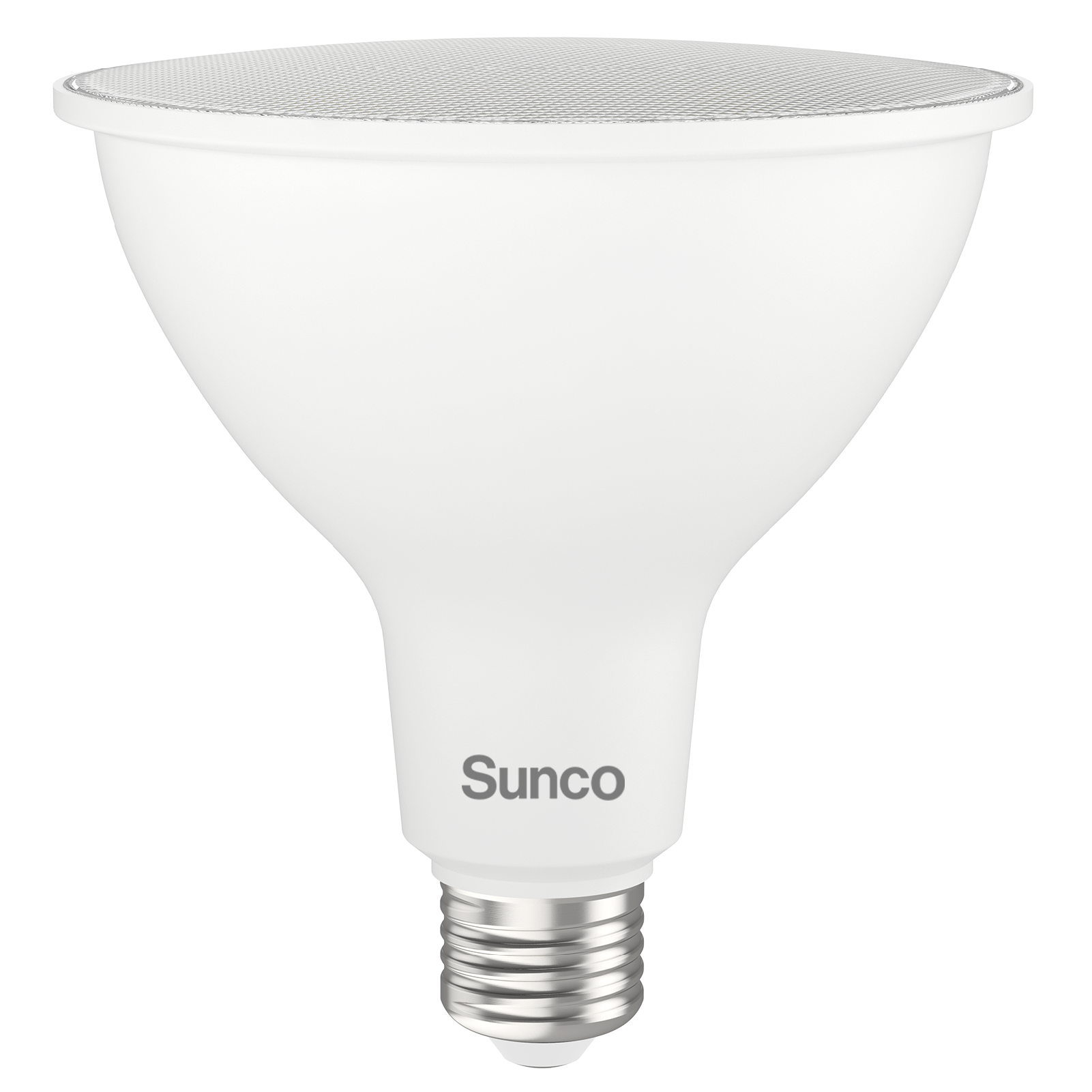 Light up the night with the Sunco PAR38 LED Bulb which is twice as bright as an average PAR38, because it has 2800 lumens. The 20W LED is a 250W equivalent to reduce power bills and still have the same bright light you need. It is wet rated for exterior or interior use and fits inside 6-inch recessed can housings. Shown here in a side view. Ideal in kitchens and offices since the bulb is dimmable to allow for shared spaces or changing needs throughout the day.