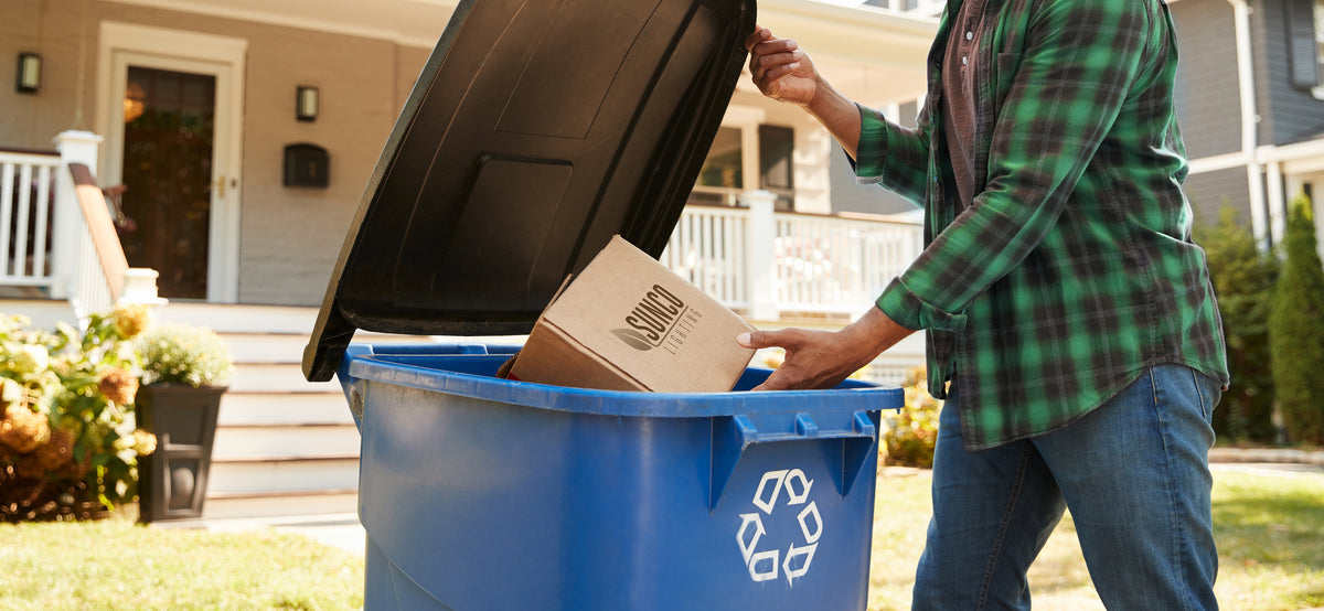 Recycling LED Light Bulbs and Cardboard Packaging