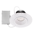 White round trimless recessed downlight with plaster-in flange and junction box