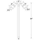 twin-head convex lens path light dimension diagram with 24 inch stem