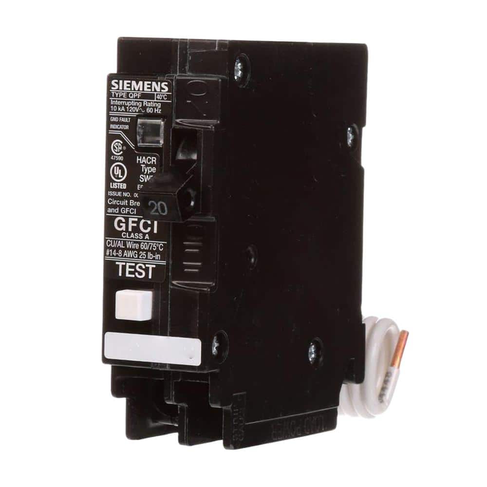 Siemens QPF2 1-Pole GFCI Circuit Breaker, model QF120AP, product label detail, image 6