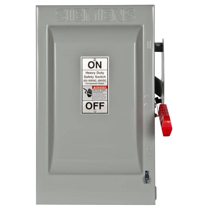 Siemens Heavy Duty 60 Amp 600-Volt 3-Pole Indoor Fusible Safety Switch, model HF362, product label detail