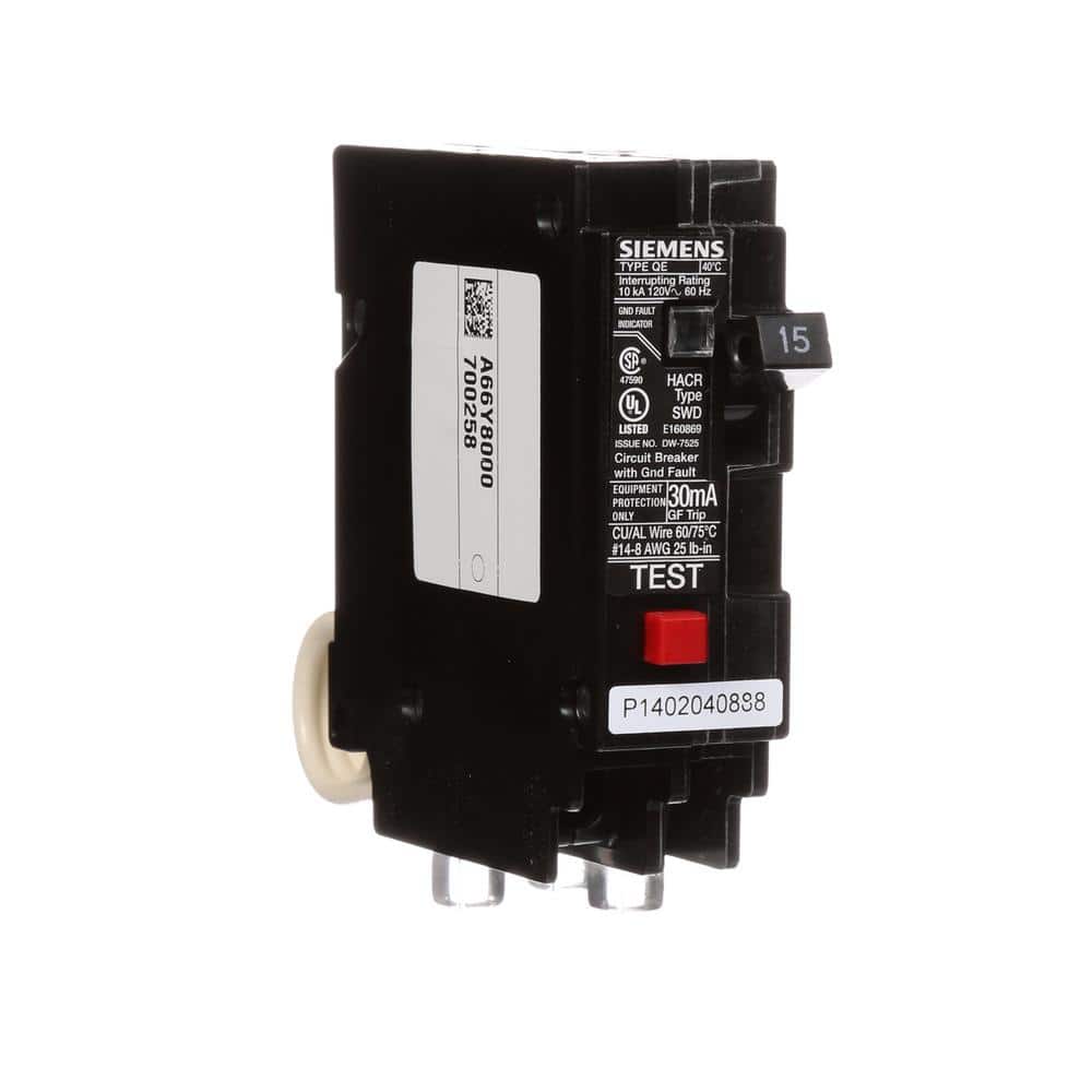Siemens Type QE Single-Pole Ground Fault Equipment Protection Circuit Breaker, model QE120, product label detail, image 6