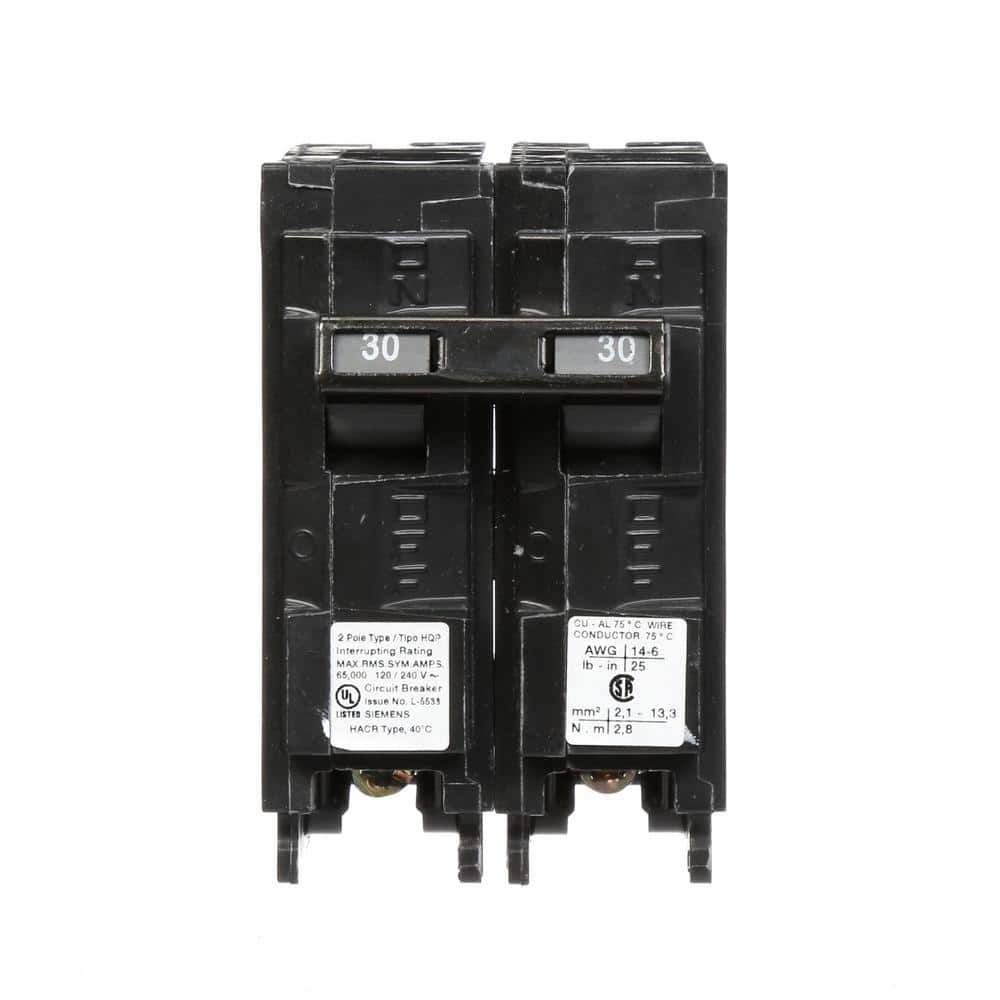 Siemens Type HQP Double-Pole 65kA Circuit Breaker, model Q2100HH, product label detail