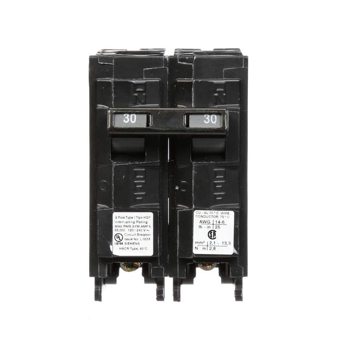 Siemens Type HQP Double-Pole 65kA Circuit Breaker, model Q2100HH, product label detail