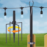 10ft string light pole with a rust-resistant black finish, ideal for suspending outdoor string lights.