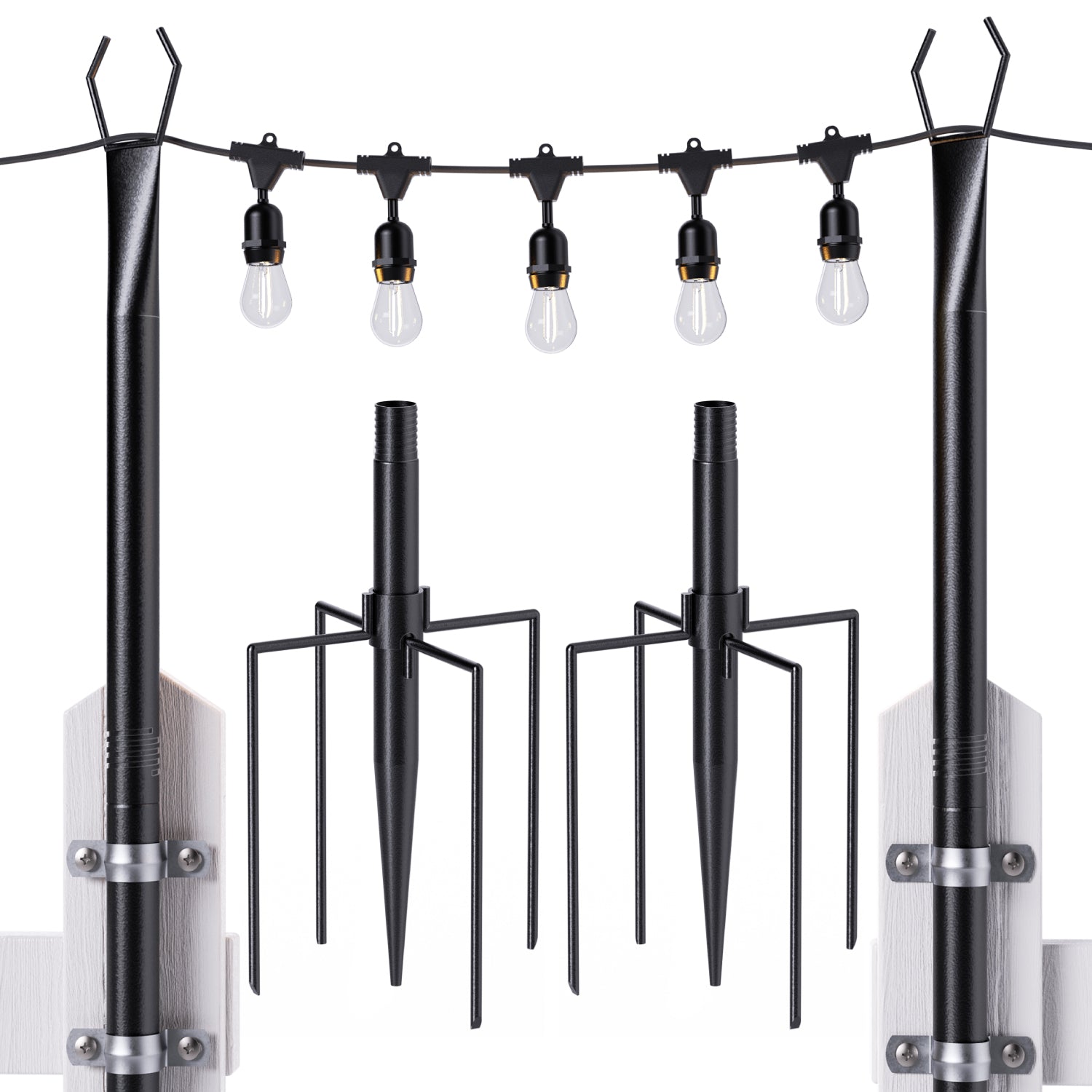 10ft String Light Pole, Black, Matte Finish