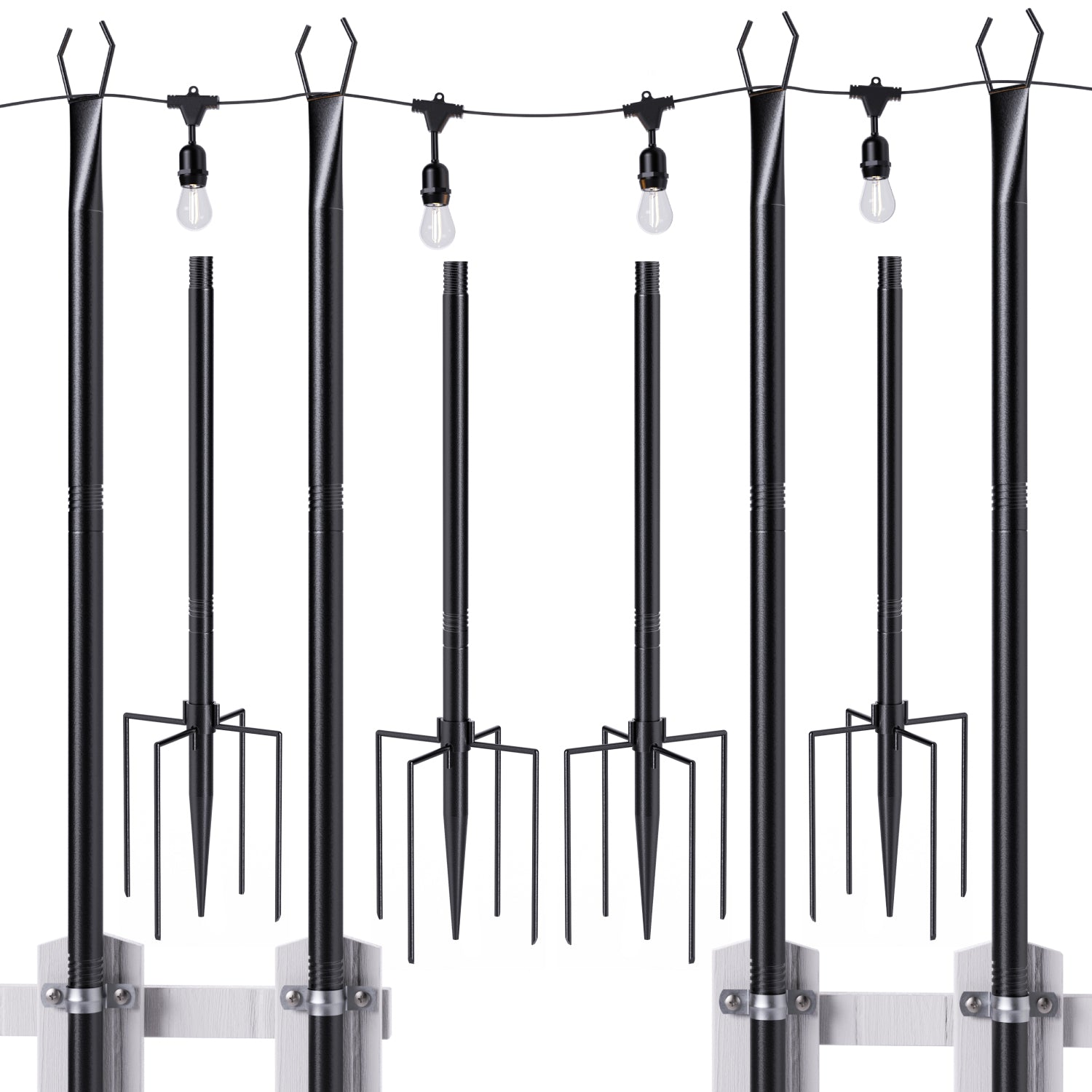 10ft String Light Pole, Black, Matte Finish