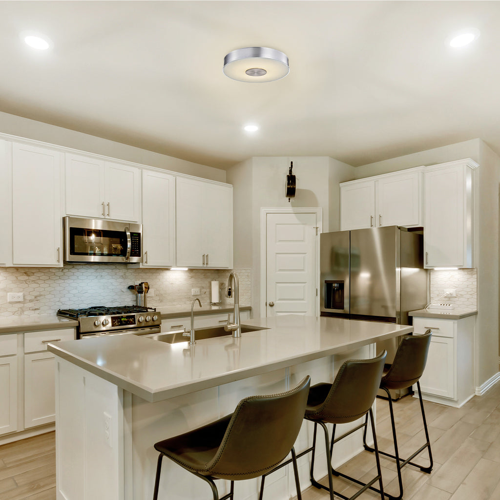 11 Inch Round LED Brushed Aluminum Ceiling Light, Fusion, Surface Mount, 1300 Lumens