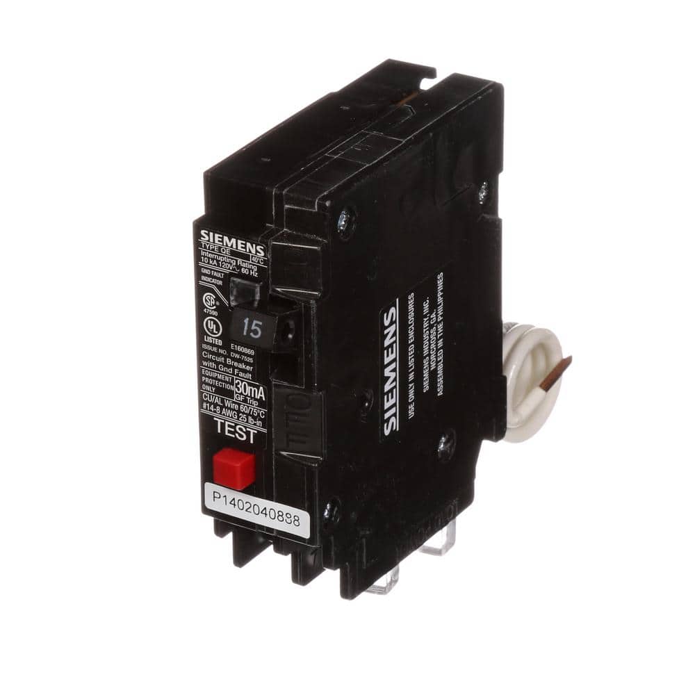 Siemens Type QE Single-Pole Ground Fault Equipment Protection Circuit Breaker, model QE120, product label detail, image 7