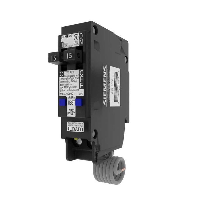 Siemens Type QTA Tandem AFCI Circuit Breaker, model Q1515AFC, product label detail