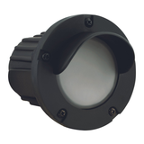 Black hooded round step light - front product view