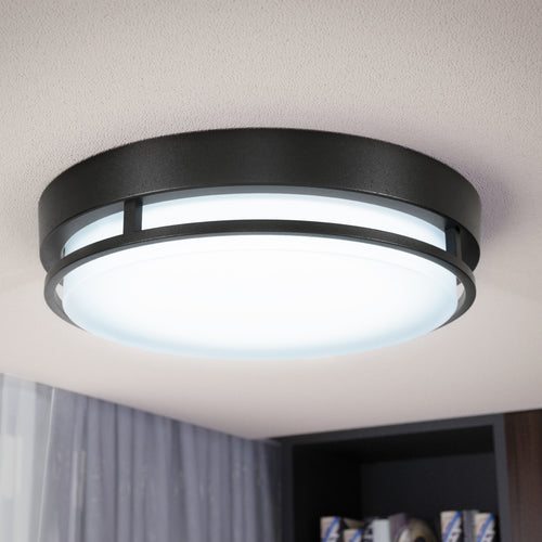 The 13" Selectable Ceiling Light Fixture (Black) has a shatter proof lens and sleek, rust-resistant metal housing. 