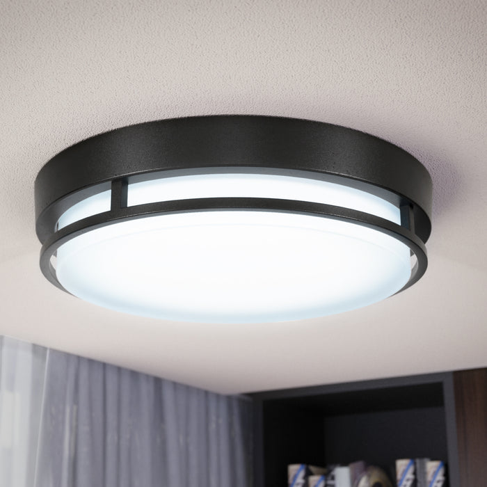 The 13" Selectable Ceiling Light Fixture (Black) has a shatter proof lens and sleek, rust-resistant metal housing. 