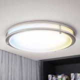 The 14" Brushed Nickel Ceiling Fixture features a low-profile, clean, and modern look with glare-free and even light distribution.