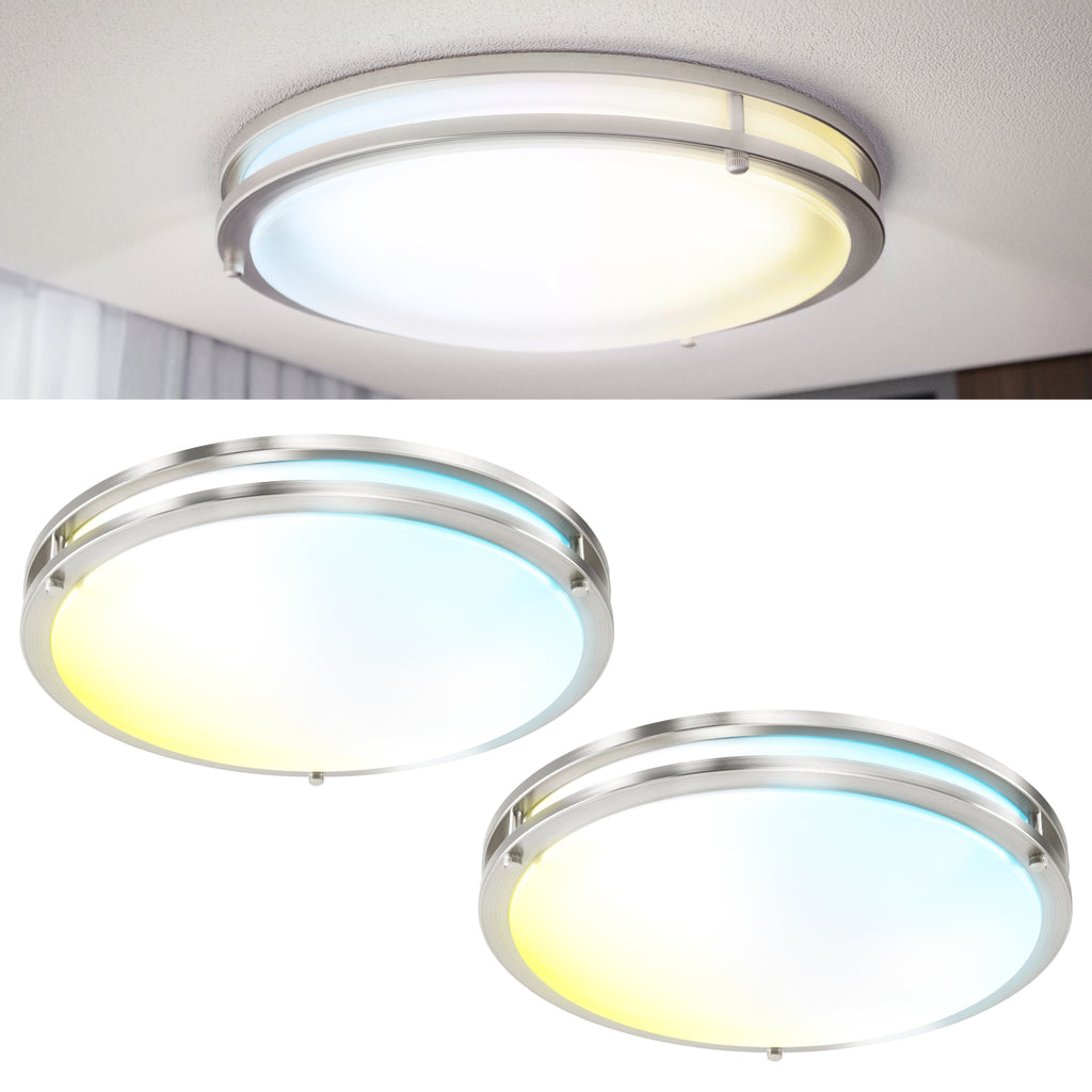 14 Inch Round LED Ceiling Light, Brushed Nickel, Selectable CCT, 1500 Lumens