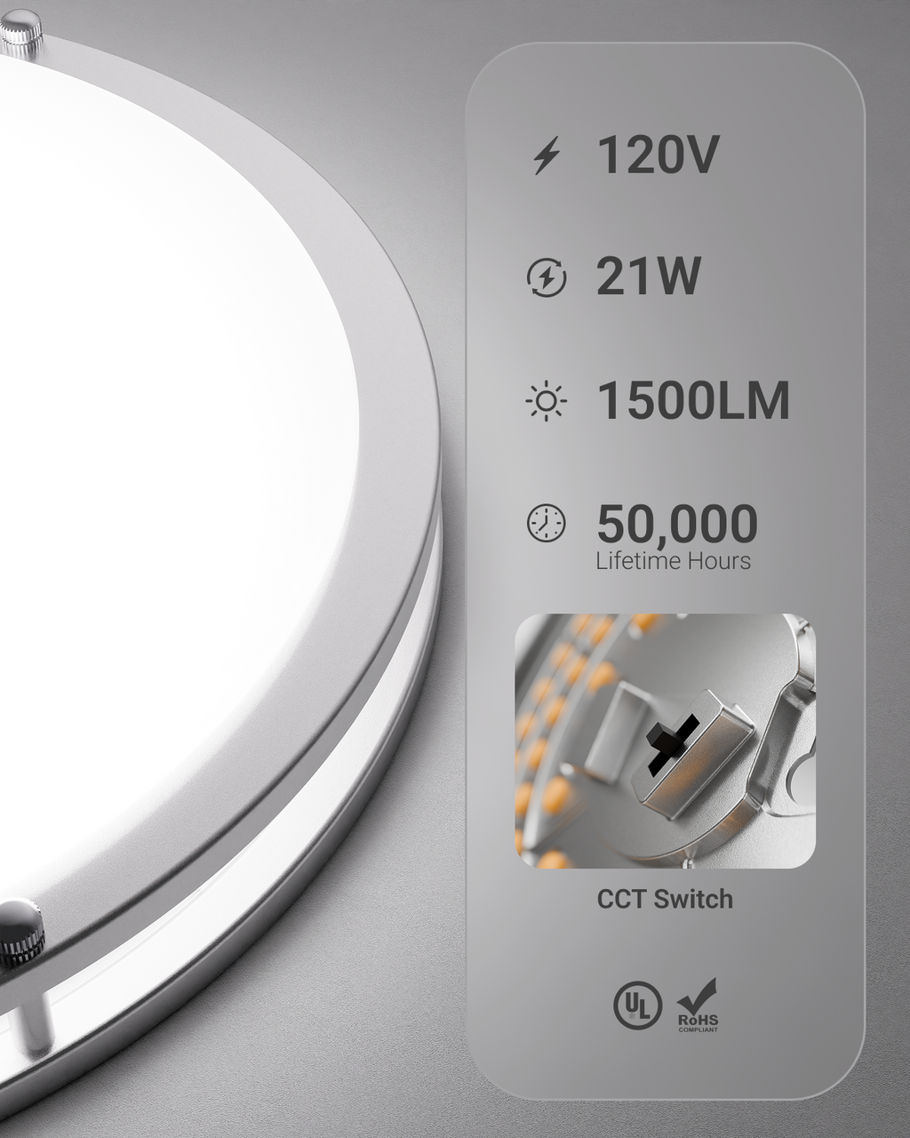 Easy CCT selection with the slider switch on light. Try each color temperature to suit the look and feel of your room, then lock in your selection during the installation. 