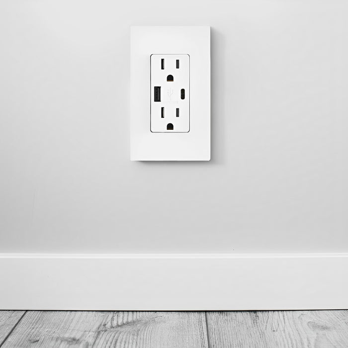 Tamper Resistant Duplex Receptacle, Dual AC & USB-A/USB-C In-Wall Outlet
