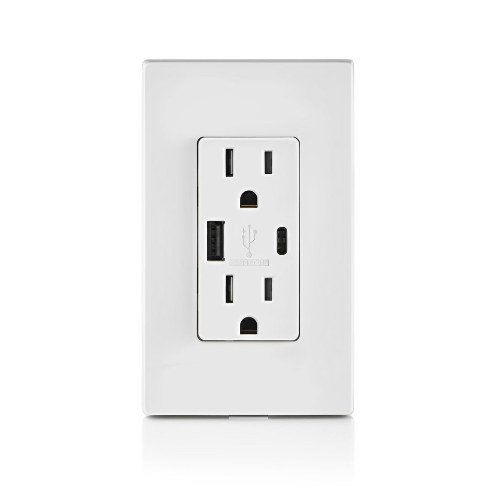 Tamper Resistant Duplex Receptacle, Dual AC & USB-A/USB-C In-Wall Outlet
