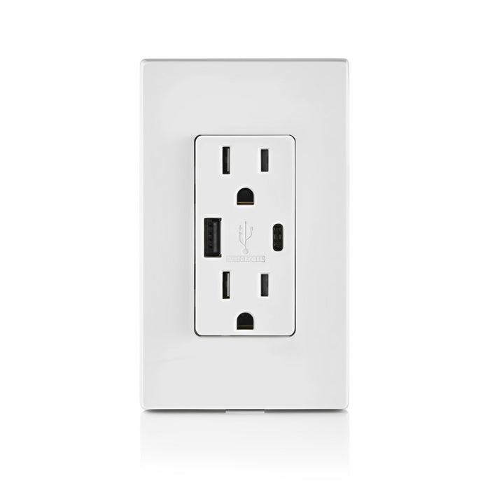 Tamper Resistant Duplex Receptacle, Dual AC & USB-A/USB-C In-Wall Outlet