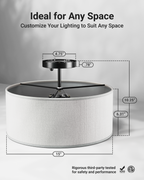  Dimension callouts show 15-inch diameter shade plus canopy and fixture height measurements