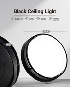 Sunco's Black Ceiling Light is 3.5 inches thick and 16 inches in diameter, giving off 1700 lumens at 32 watts.
